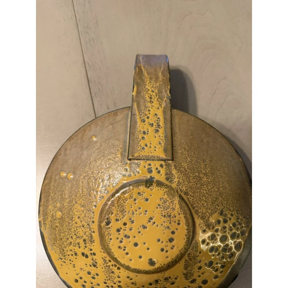 Vintage Hanova Pasadena Enamelware Enamel Steel Plate Candleholder Brutalist